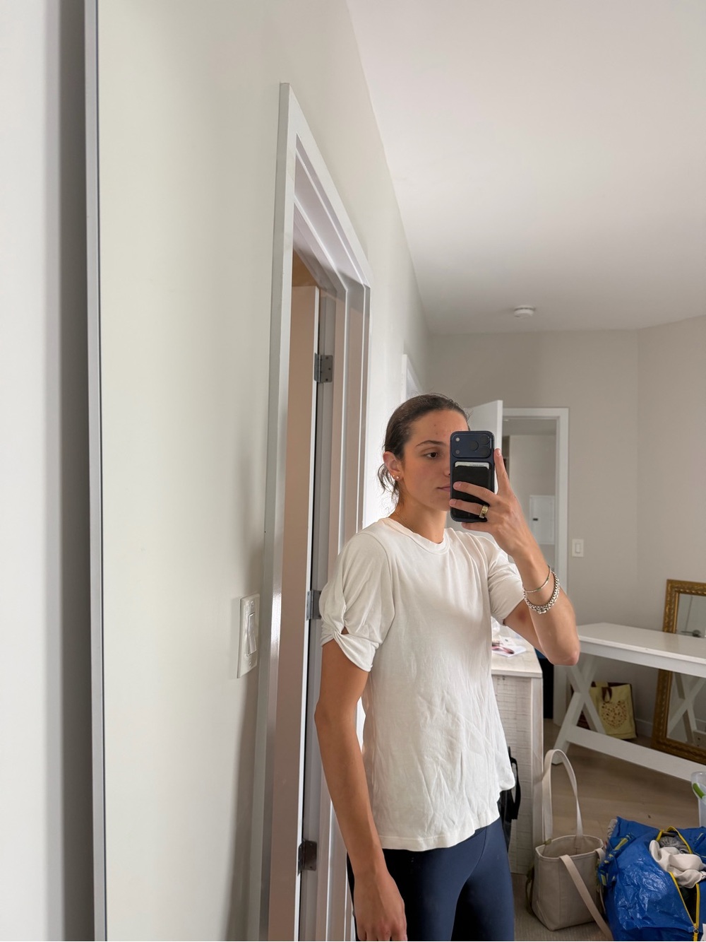 A.L.C. White Short-Sleeve Tee with Sleeve Twist